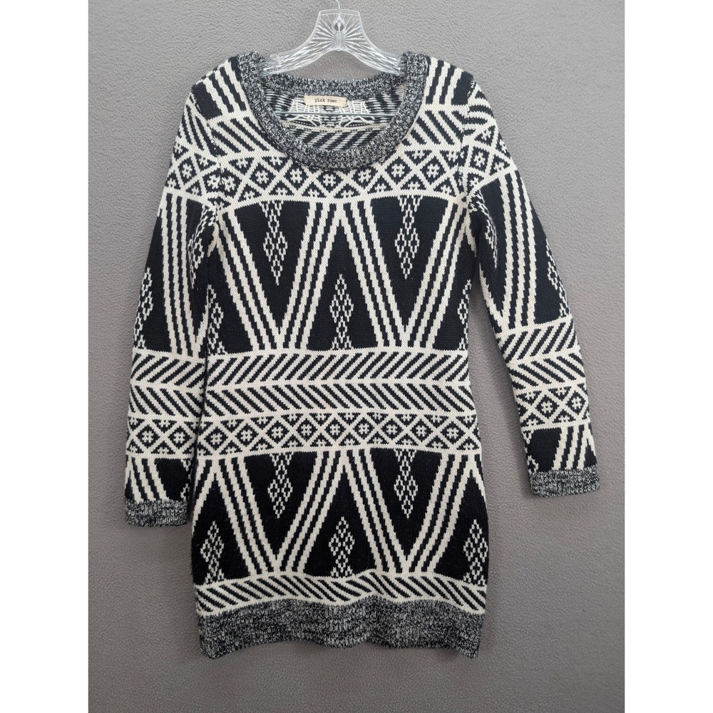 Pink Rose Black White‎ Geometric Tribal Knit Sweater Dress Women's L Long Sleeve - Picture 2 of 12